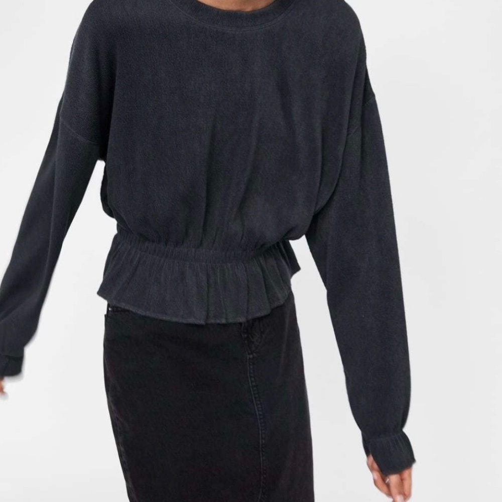 Zara | Ribbed Ruffle Top Dark Grey Oversized - Picture 7 of 7